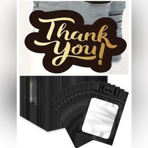 20 Resealable Bags & 20 Thank You Cards- Black/Gold NWT